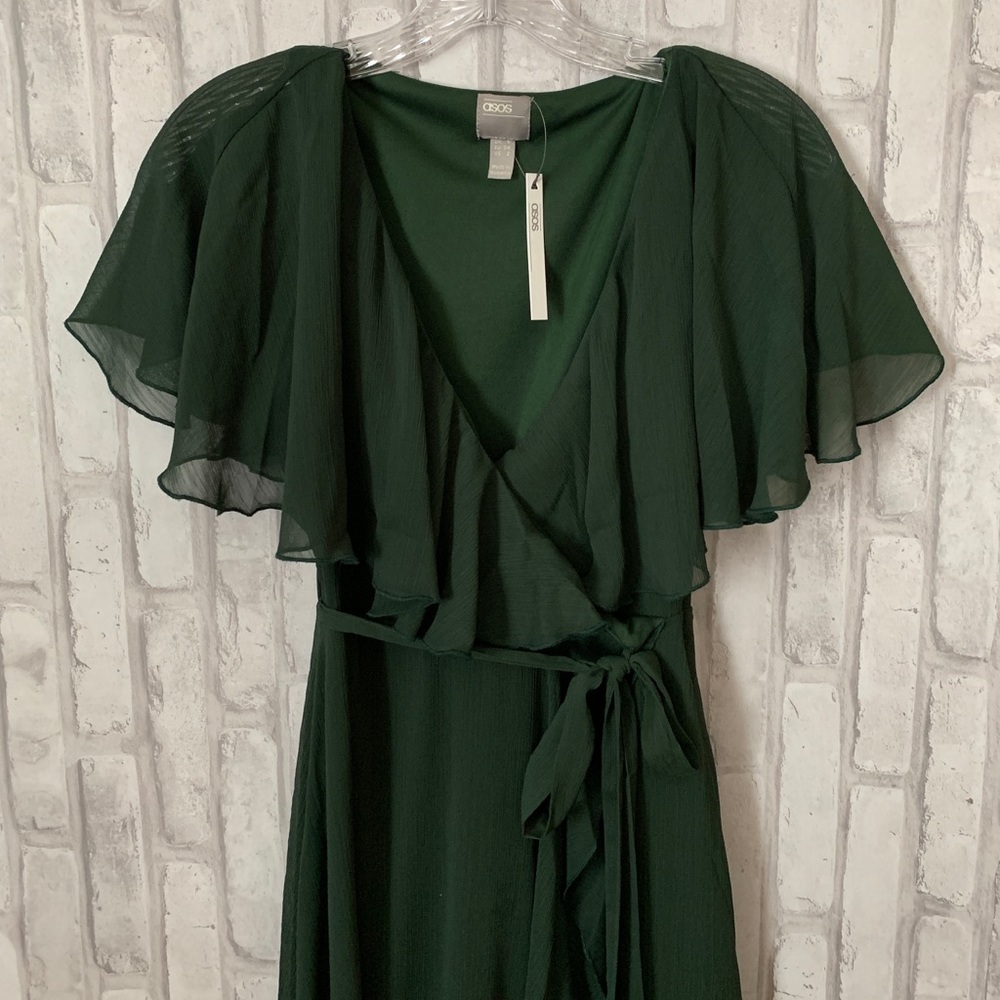 ASOS Dark Green Maxi Dress with Ruffle Sleeves